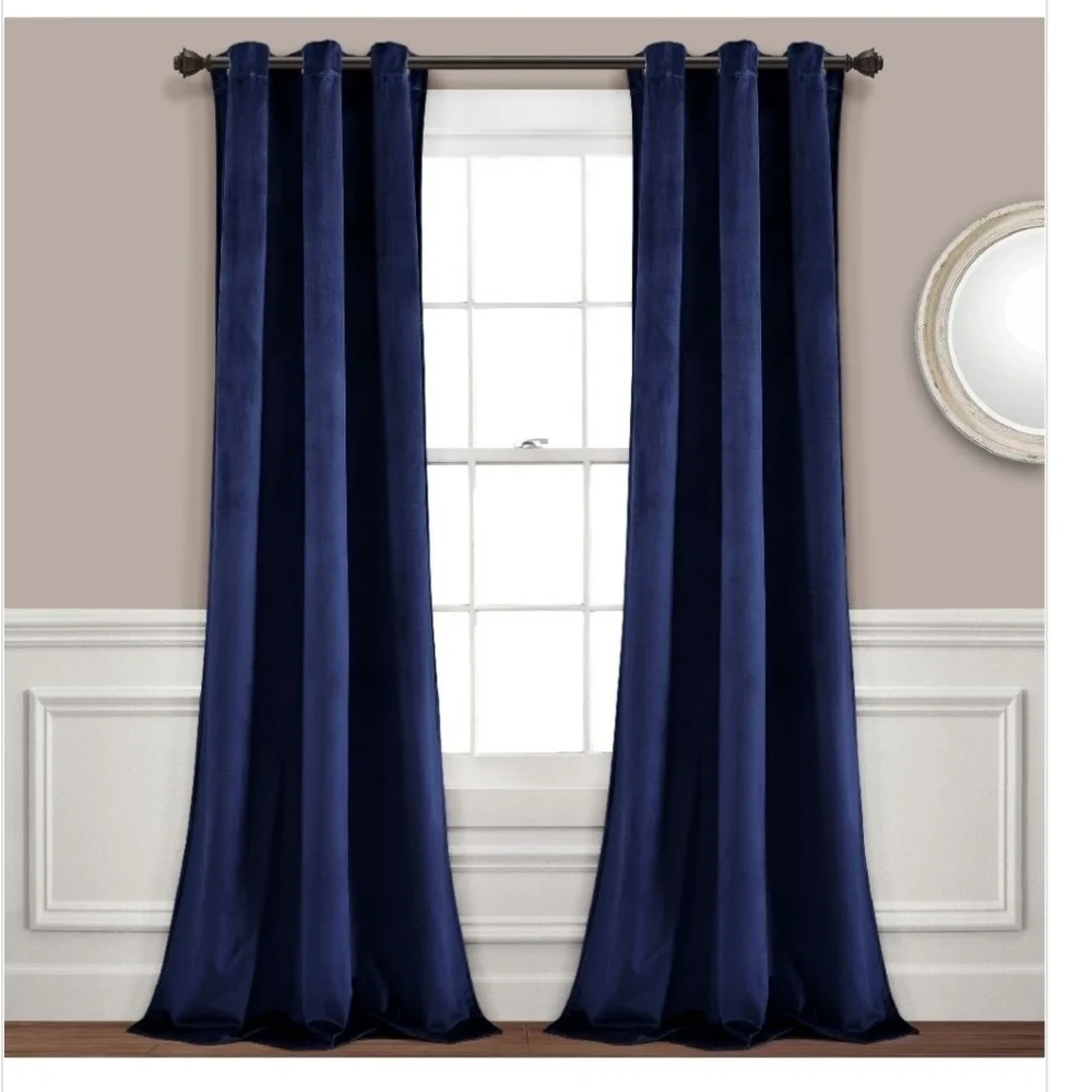 Prima Two Panel Velvet Darkening Insulated Window Curtains Navy Blue 38